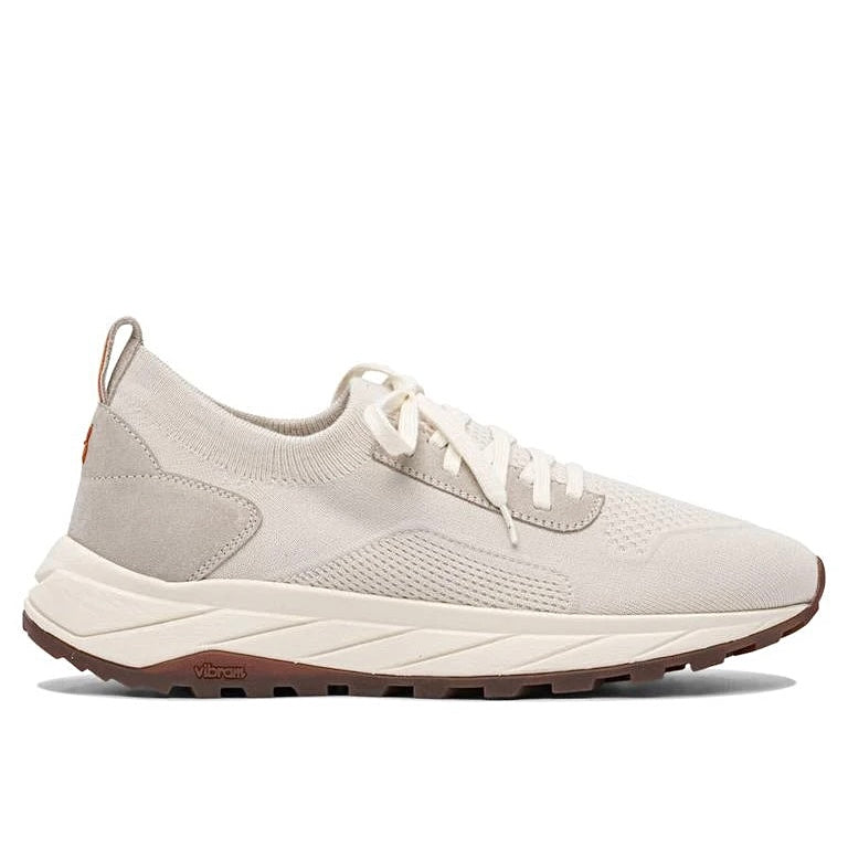 Henderson Baracco men's light beige knit and suede sneakers side view