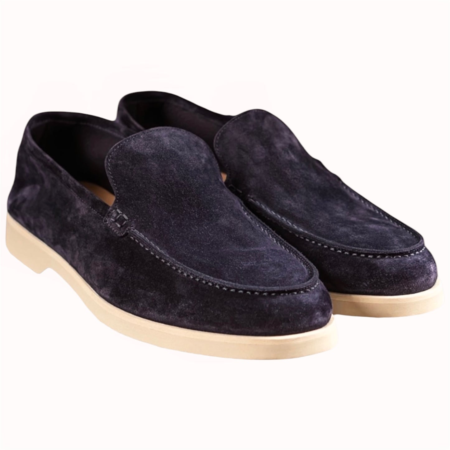    Navy suede slip-on loafers for men front angle