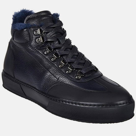 Blu Barrett men's winter sneakers in deer leather with natural fur insulation - front view | Чоловічі зимові кросівки Blu Barrett зі шкіри оленя з натуральним хутряним утепленням - вид спереду