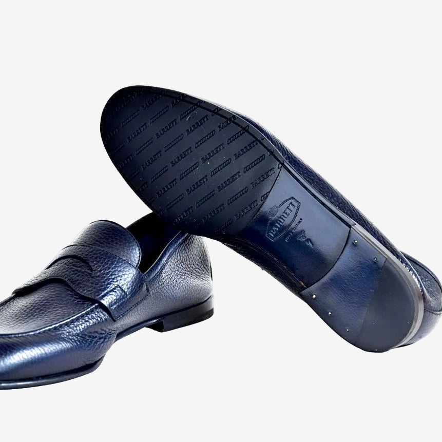     Barrett men’s navy deer leather loafers with leather sole, Made in Italy.