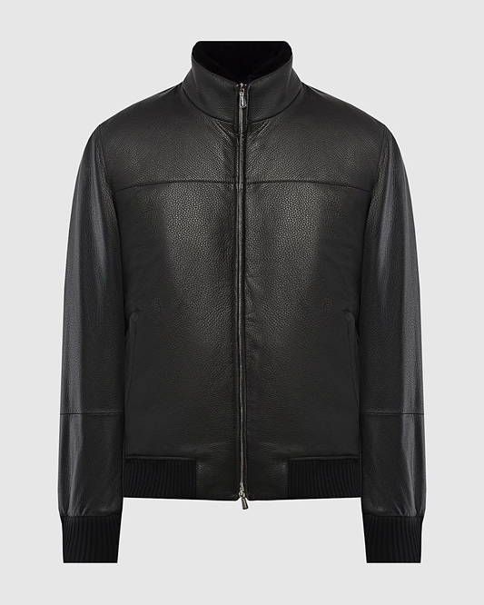 Чоловіча куртка-бомбер Mandelli зі шкіри оленя 
коричневого кольору./Mandelli men's brown leather bomber jacket. 