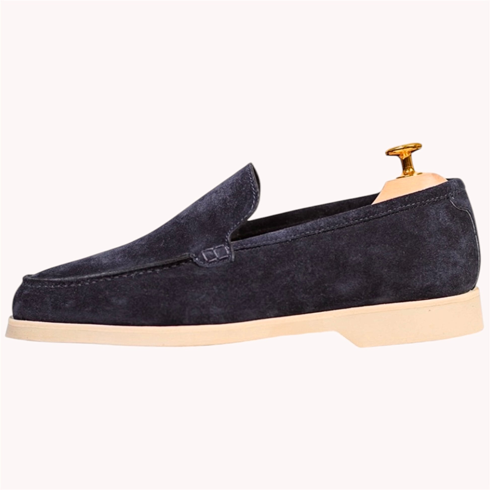     Side profile Italian men’s loafers navy suede