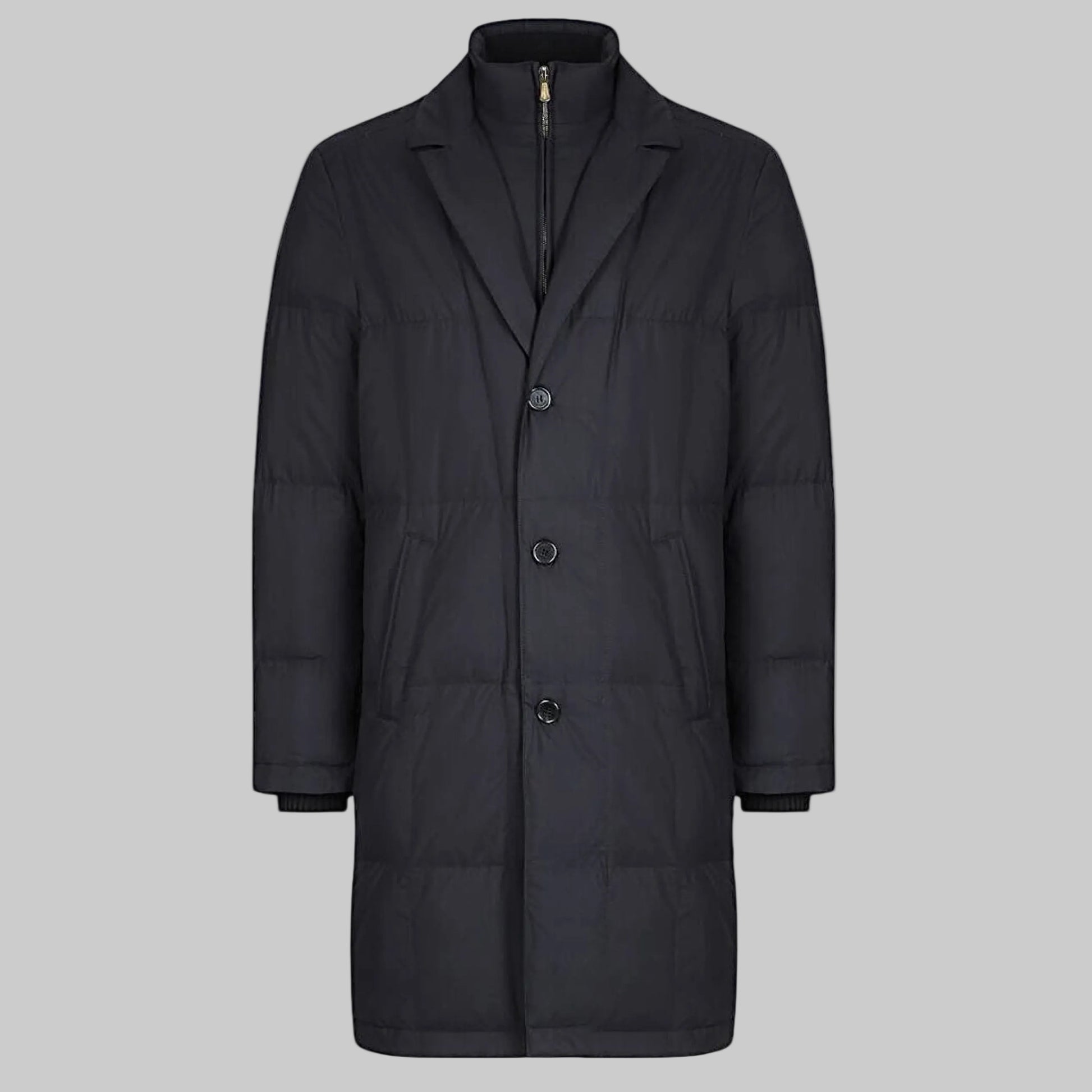 Пуховик Mandelli з шовку синій зимовий подовжений 