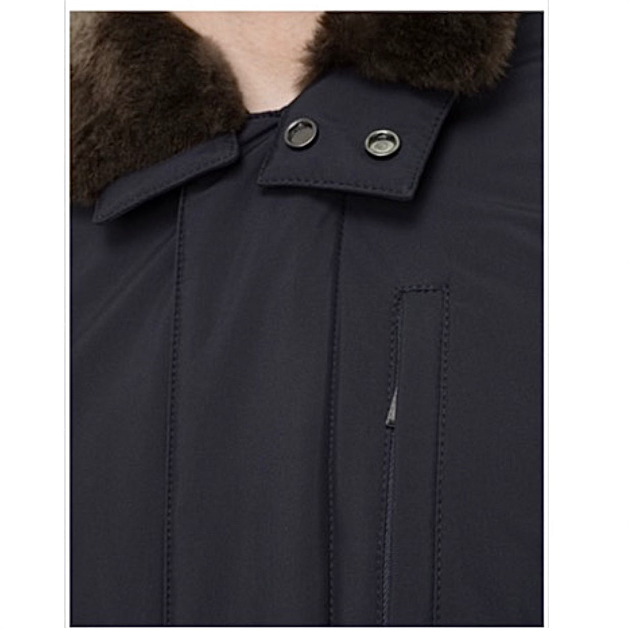 Куртка зимова LENOCI темно-синя з натуральним бобровим коміром та кашеміровою підкладкою Made in Italy