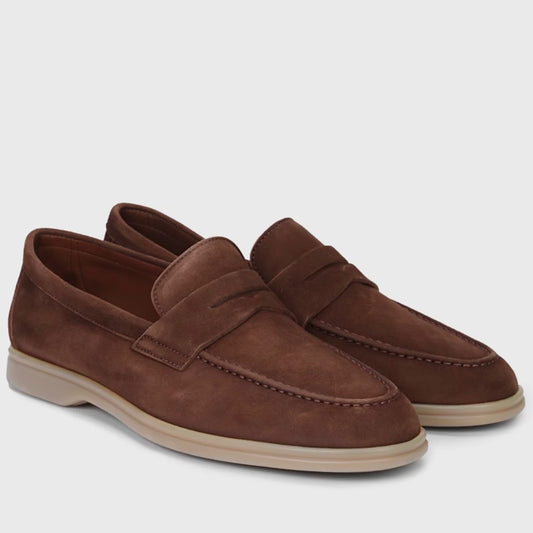 Blu Barrett brown suede penny loafers for men