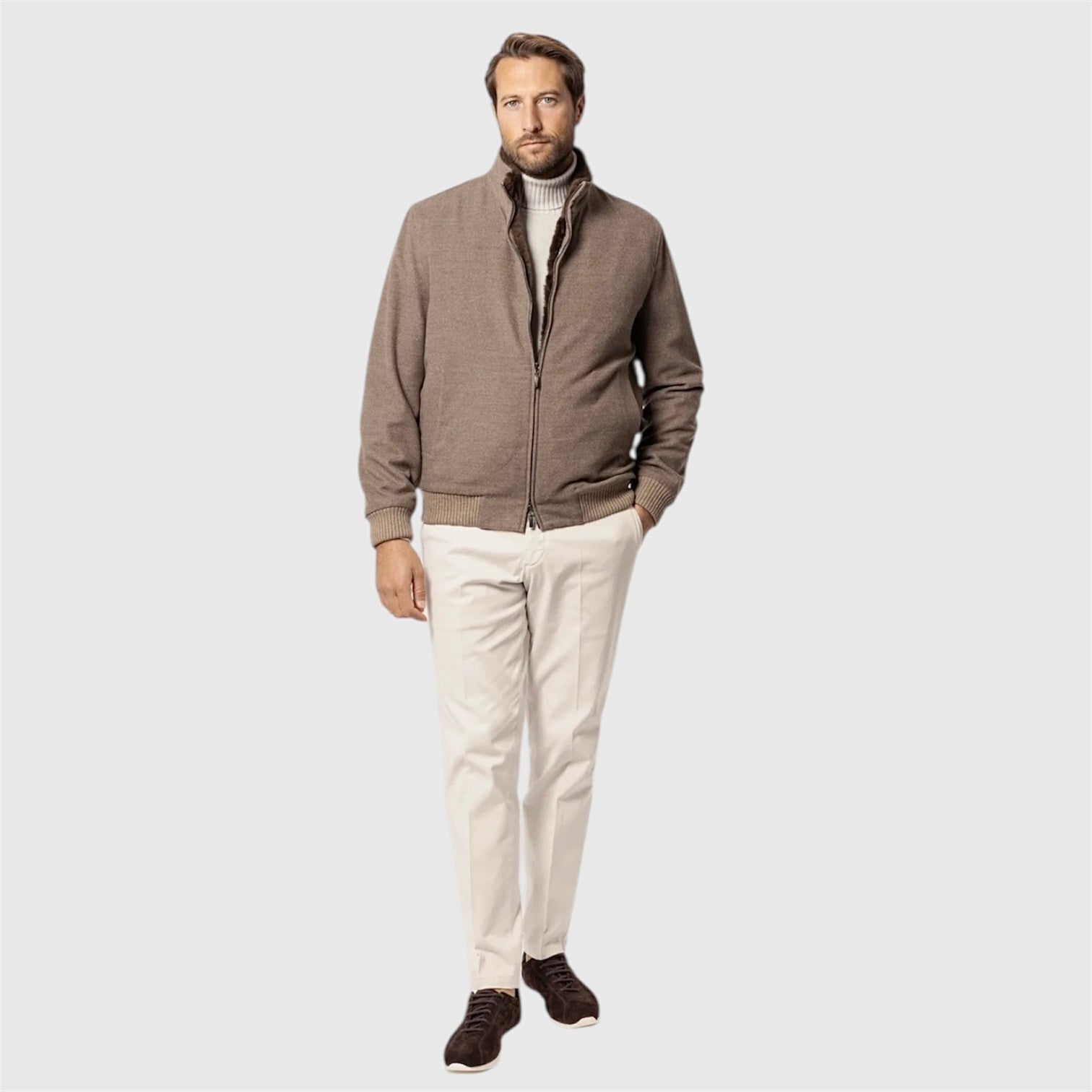 Wool Bomber Jacket with Natural Fur — Doriani | Made in Italy