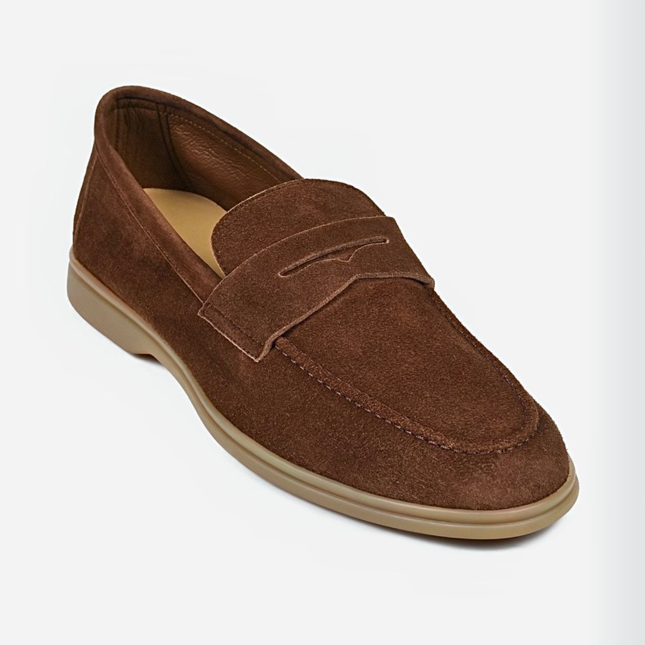 Blu Barrett brown suede penny loafers for men front view