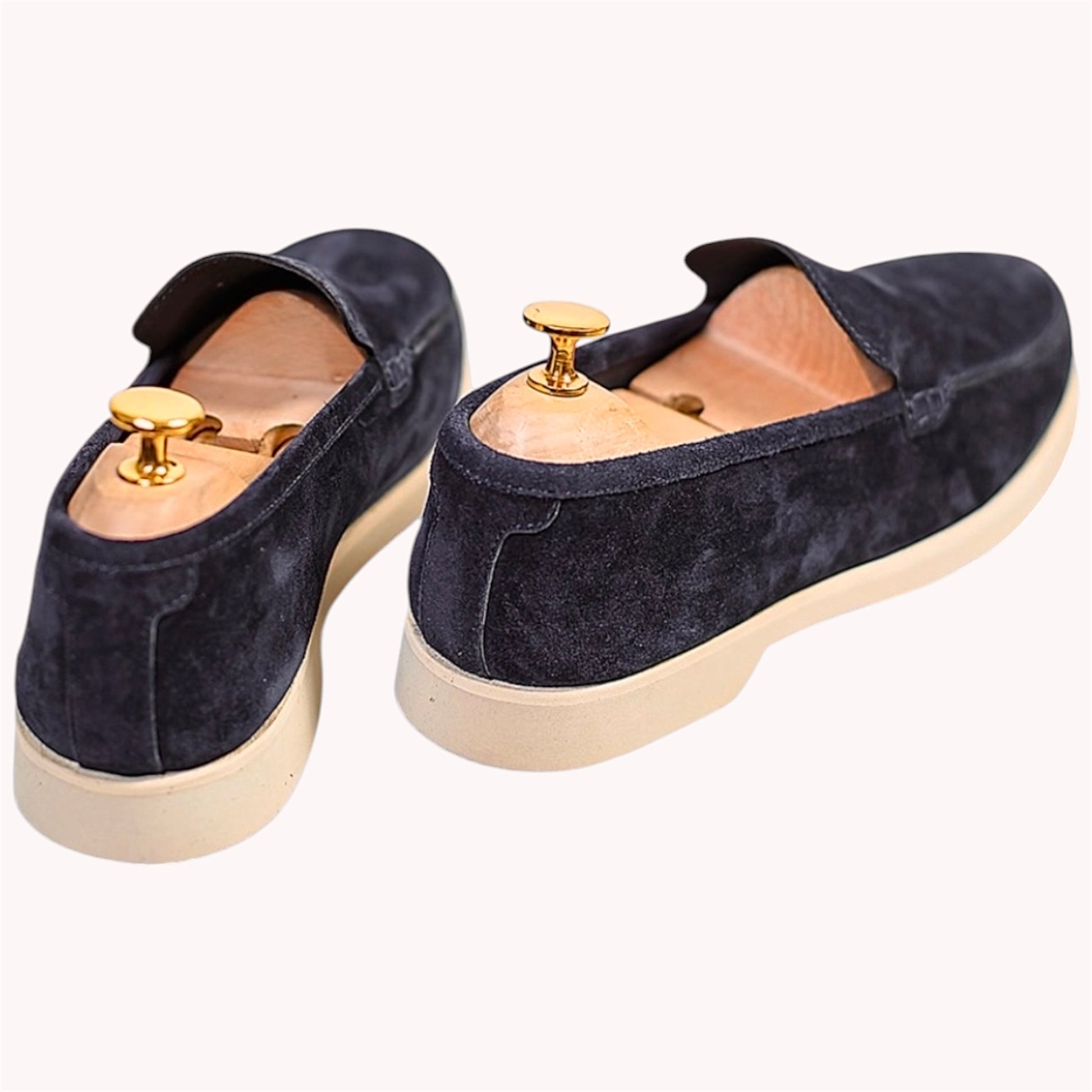     Back view navy suede loafers lightweight sole
