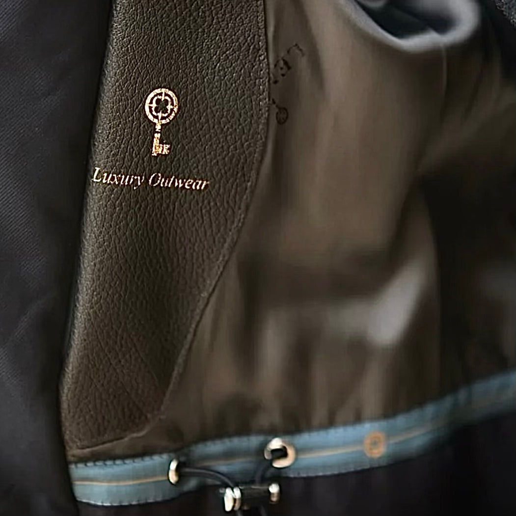 Куртка зимова LENOCI темно-синя з натуральним бобровим коміром та кашеміровою підкладкою Made in Italy