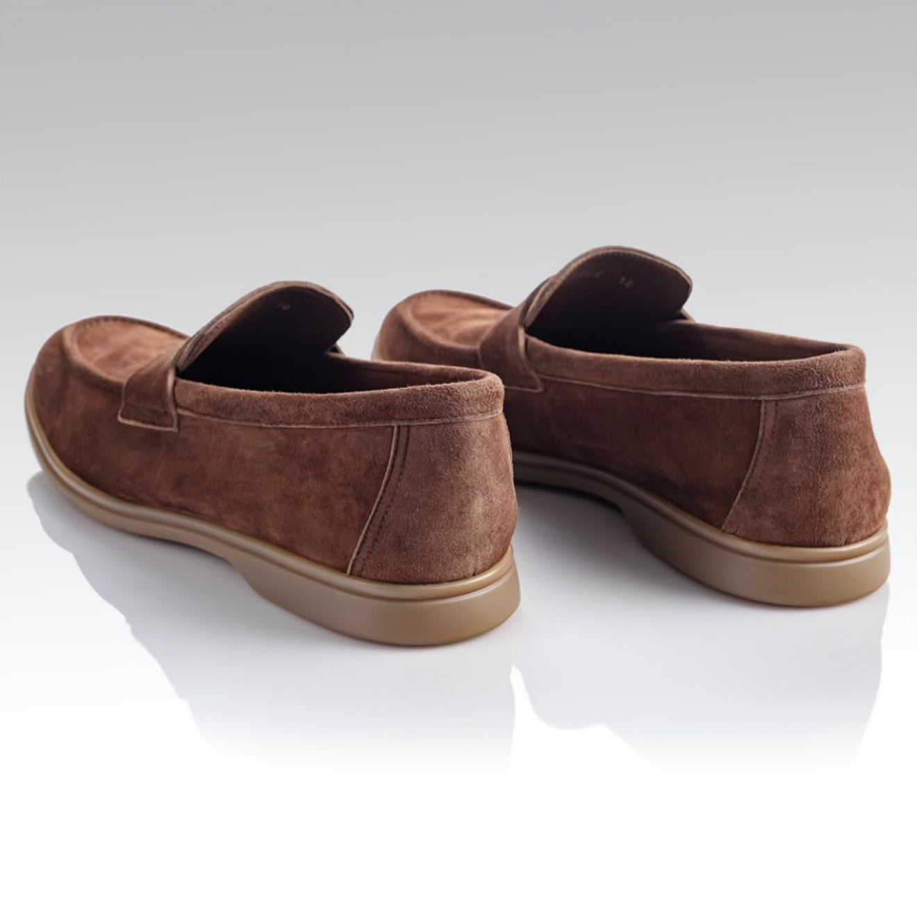 Blu Barrett brown suede loafers back view