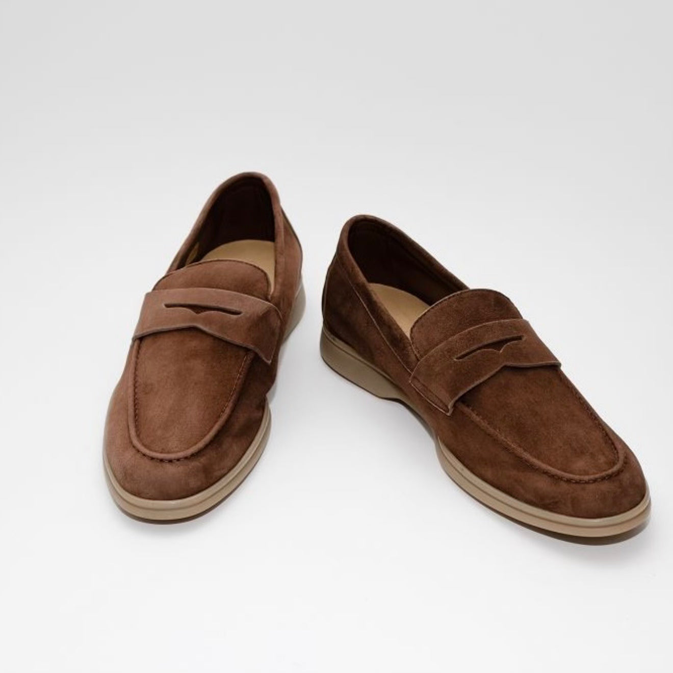 Blu Barrett men’s suede loafers minimal clean design top view