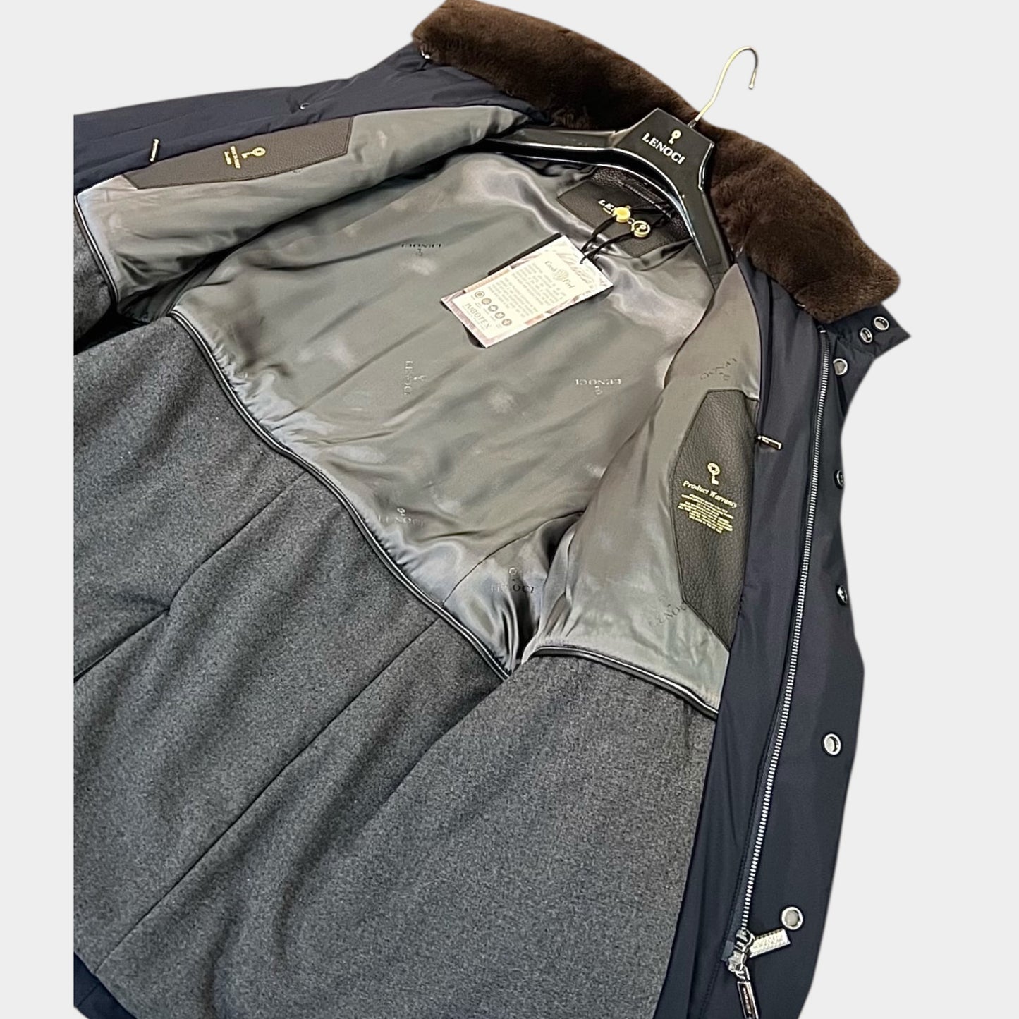 Куртка зимова LENOCI темно-синя з натуральним бобровим коміром та кашеміровою підкладкою Made in Italy