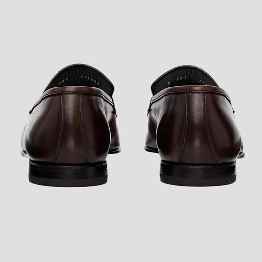 Rear view of Barrett dark brown hand-patinated calfskin loafers